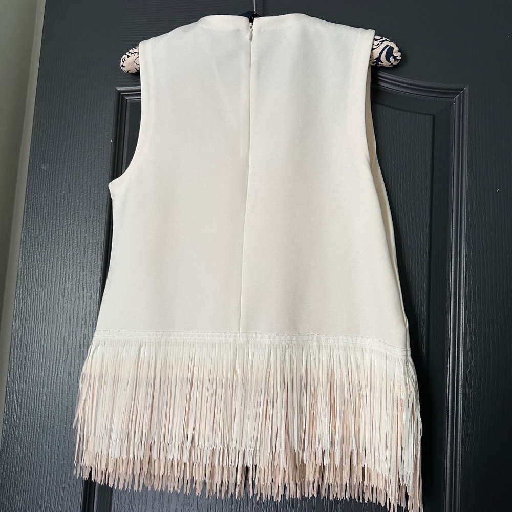 Adorable ivory crepe fringe J.Crew tank blouse | Size S - Picture 2 of 5
